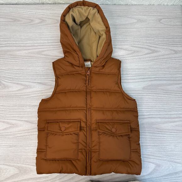 Gymboree Quilted Puffer Vest Boy 5T Rio Rust Hooded Fleece Lined Full Zip Pocket - Picture 1 of 9